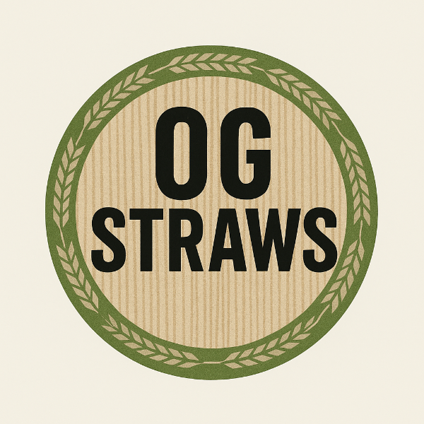 Signature of quality 'OG STRAWS' text on a beige background stands for premium and planet first