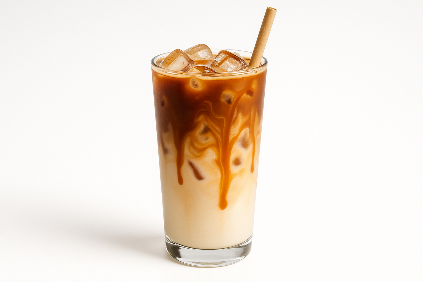 sexy Glass of iced coffee with a straw on a white background