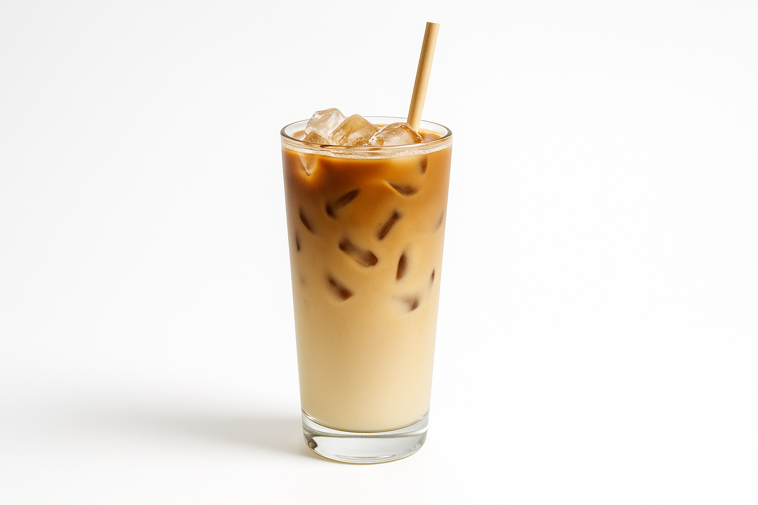 Glass of iced coffee with an authentic OG Rye straw on a white background