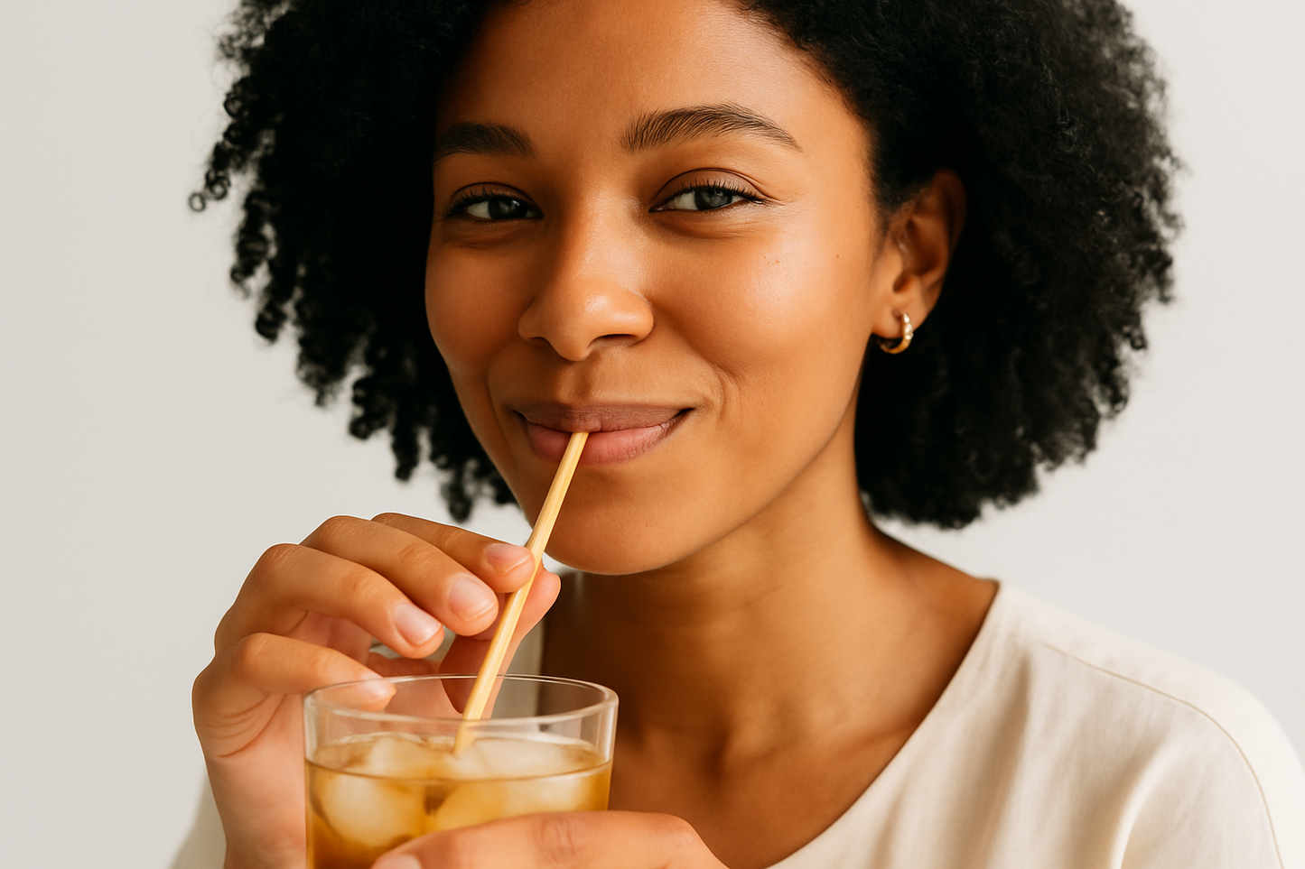 Woman of Color Sipping with 4mm OG Rye Straw